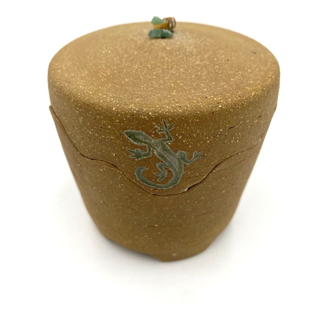 Vintage Signed Studio Art Pottery Stoneware Tera Cotta Lidded Dish Trinket Box